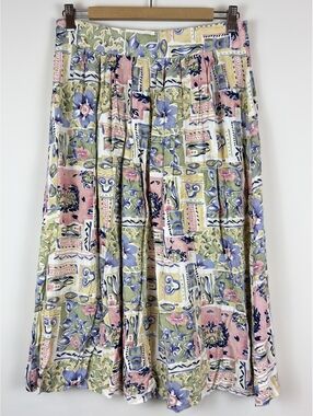 Vintage Lee David Collection Floral Rayon Midi Skirt Large 90s Cottagecore Boho
